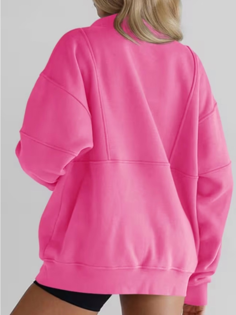 Bright Pink Half-Zip Pullover Sweatshirt - Picture 2 of 6